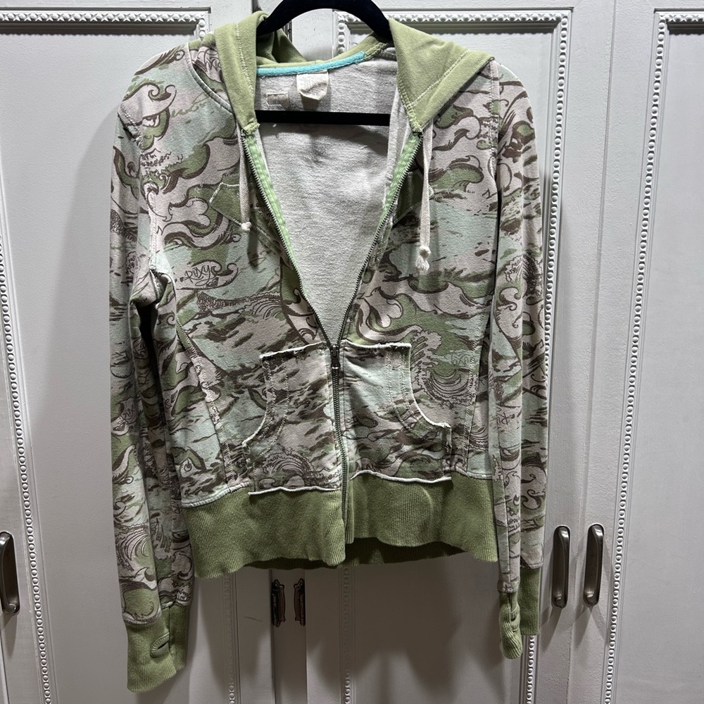 Green and Beige Patterned Hoodie
